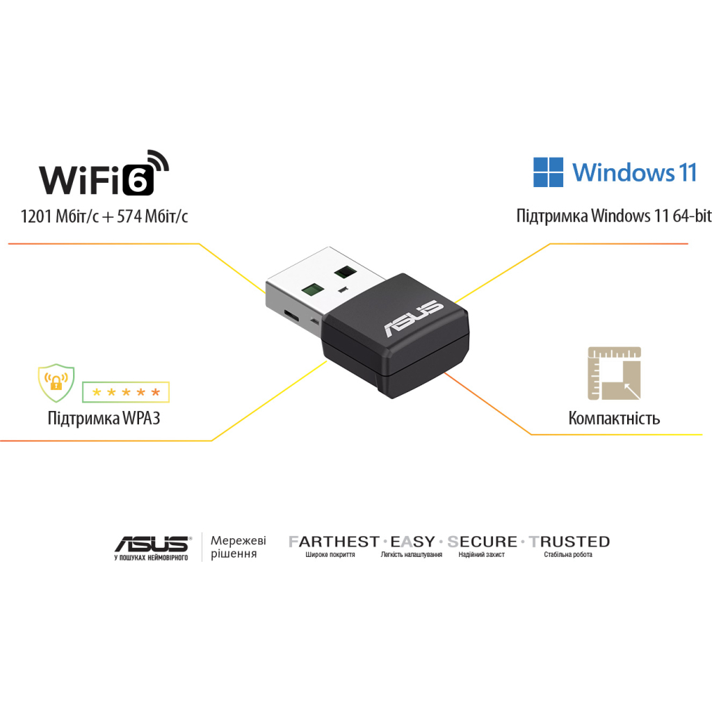 Мережева карта Wi-Fi ASUS USB-AX55 Nano - фото 5 Мережева карта Wi-Fi ASUS USB-AX55 Nano - фото 5