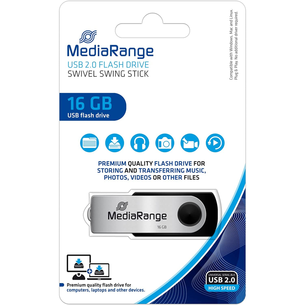 USB флеш накопичувач Mediarange 16GB Black/Silver USB 2.0 (MR910) - фото 3 USB флеш накопичувач Mediarange 16GB Black/Silver USB 2.0 (MR910) - фото 3