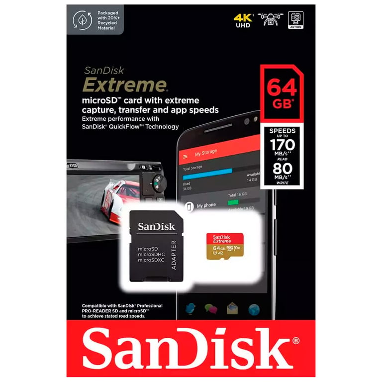Карта пам'яті SanDisk 64GB microSD class 10 UHS-I Extreme For Action Cams and Dro (SDSQXAH-064G-GN6AA) - фото 5