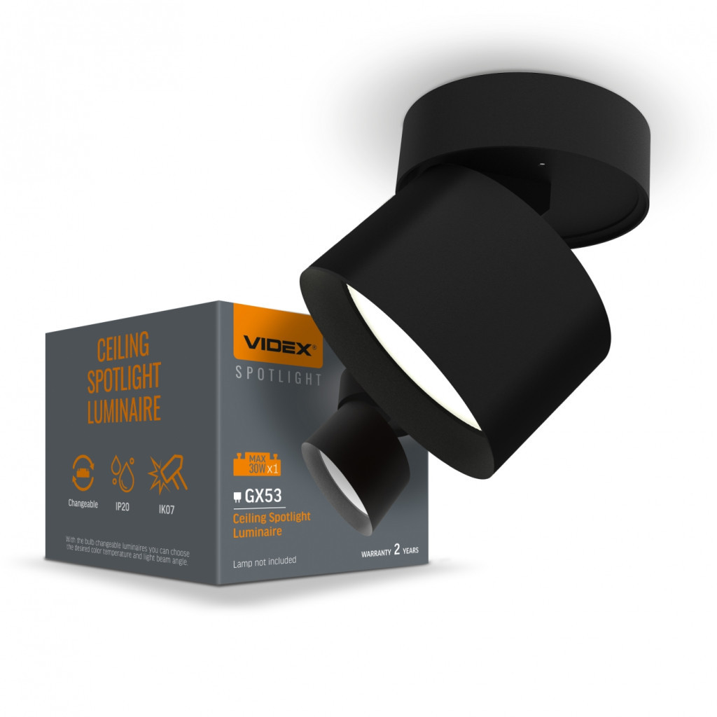 Світильник Videx під лампу GX53 поворотний Чорний (VL-SPF18B-B) - фото 2 Світильник Videx під лампу GX53 поворотний Чорний (VL-SPF18B-B) - фото 2