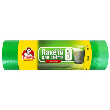 Пакети для сміття Помічниця З затяжками 60 л 15 шт. (4820012347155) - фото 1