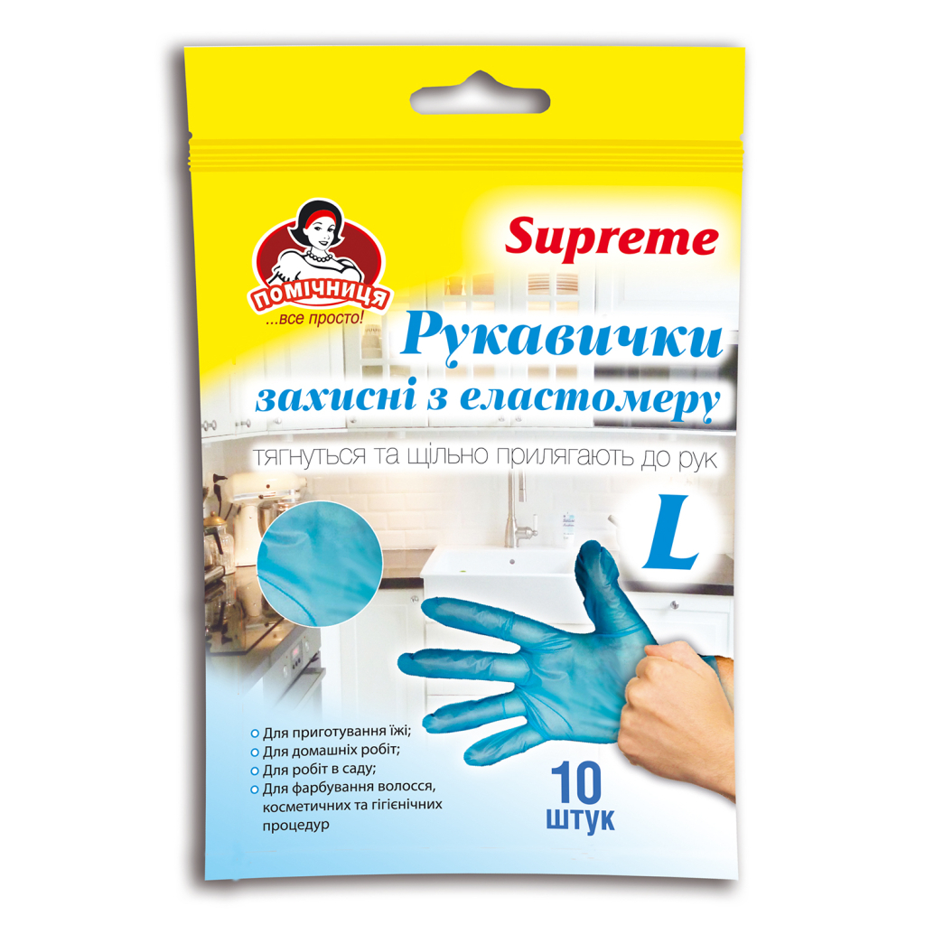 Рукавички господарські Помічниця ТПЕ Supreme Сині L 10 шт. (4820212004797) Рукавички господарські Помічниця ТПЕ Supreme Сині L 10 шт. (4820212004797)