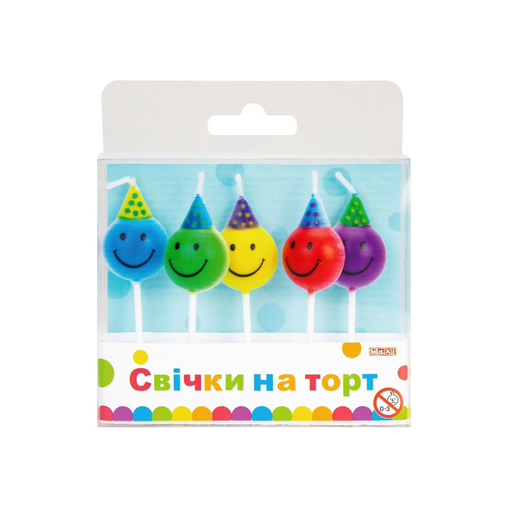 Свічка Maxi Смайли 5 шт на торт (MX629083) - фото 1 Свічка Maxi Смайли 5 шт на торт (MX629083) - фото 1
