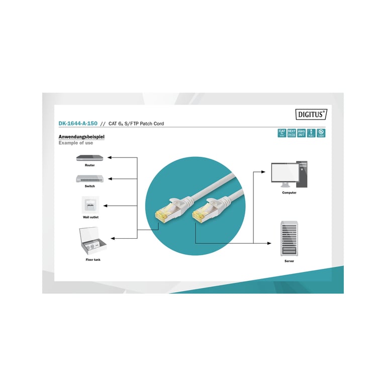 Патч-корд 15м, CAT 6a S-FTP, AWG 26/7, Cu, LSZH, grey Digitus (DK-1644-A-150) - фото 4