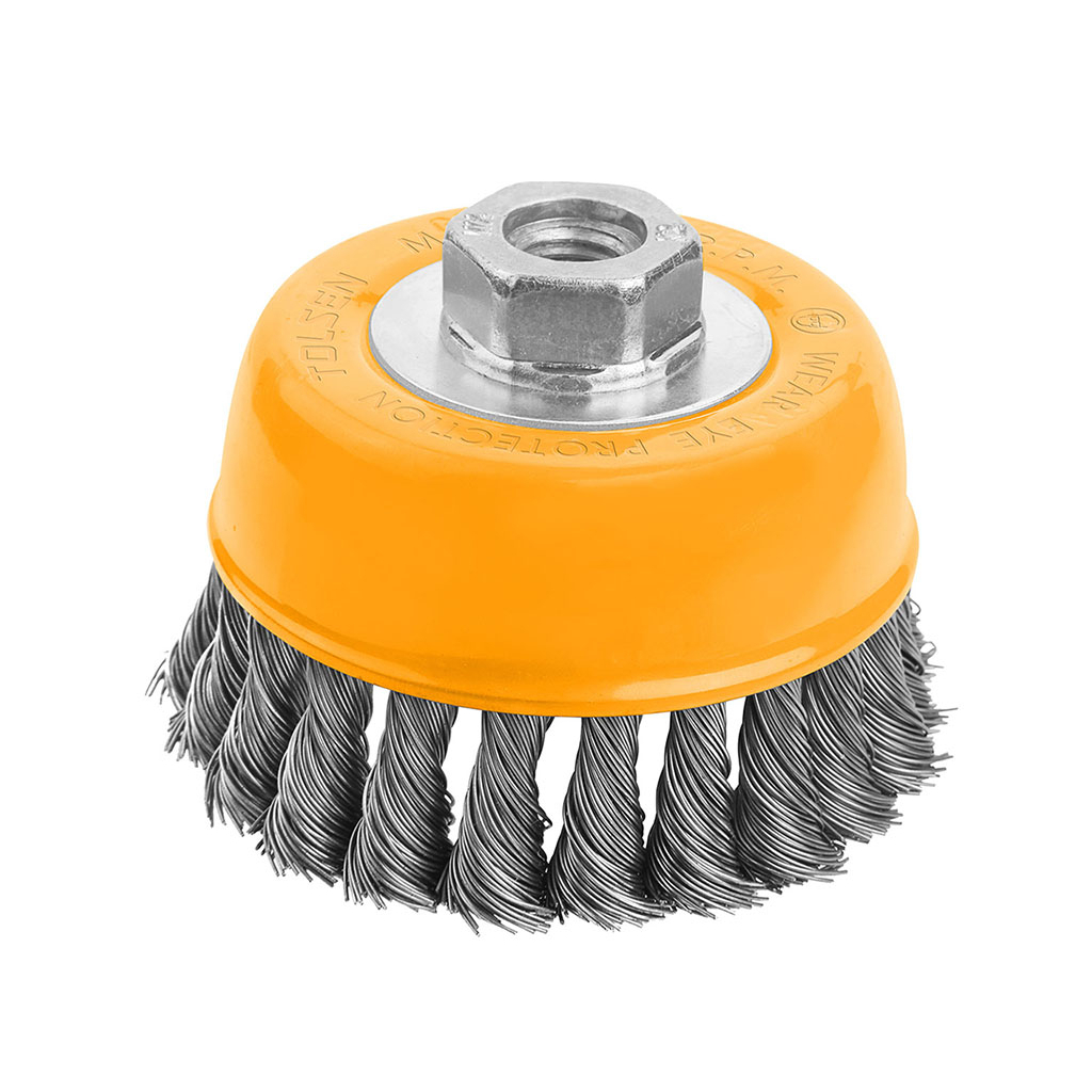 Щітка для електроінструменту Tolsen чашка плетена 100 мм М14, стальний дріт 0.5 мм (77612) - фото 1