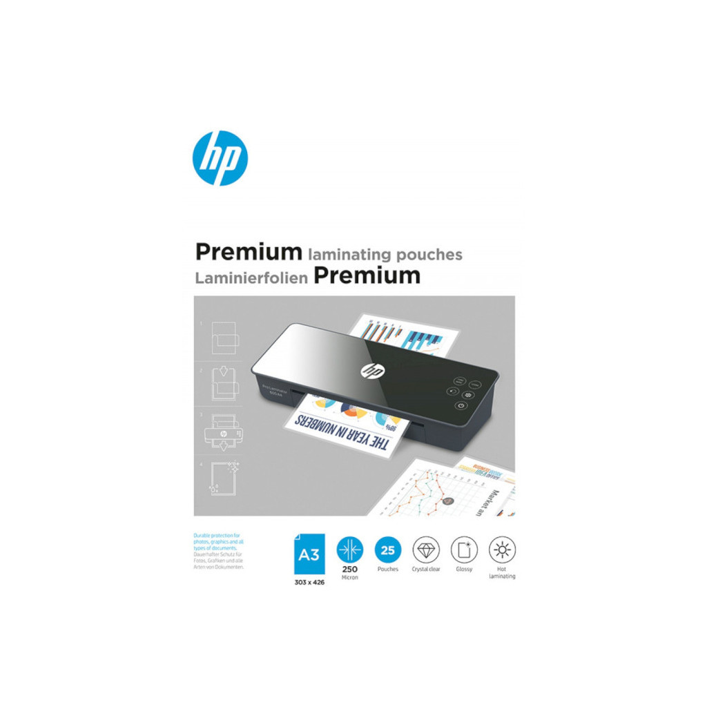 Плівка для ламінування HP Premium Laminating Pouches, A3, 250 Mic, 303x426, 25 pcs (9128) (838152) - фото 1