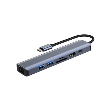 Концентратор Dynamode 7-in-1 USB-C to HDTV 4K/30Hz, 2хUSB3.0, RJ45, USB-C PD 100W, SD/MicroSD (BYL-2303) - фото 1