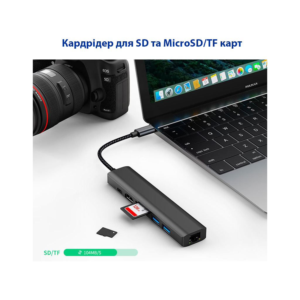 Концентратор Dynamode 7-in-1 USB-C to HDTV 4K/30Hz, 2хUSB3.0, RJ45, USB-C PD 100W, SD/MicroSD (BYL-2303) - фото 11 Концентратор Dynamode 7-in-1 USB-C to HDTV 4K/30Hz, 2хUSB3.0, RJ45, USB-C PD 100W, SD/MicroSD (BYL-2303) - фото 11