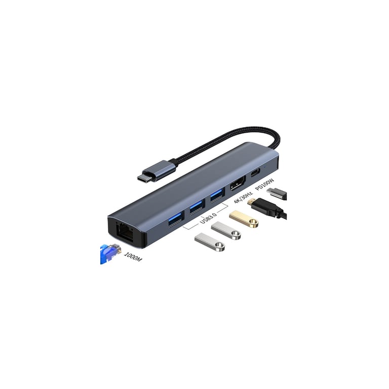 Концентратор Dynamode 7-in-1 USB-C to HDTV 4K/30Hz, 2хUSB3.0, RJ45, USB-C PD 100W, SD/MicroSD (BYL-2303) - фото 3