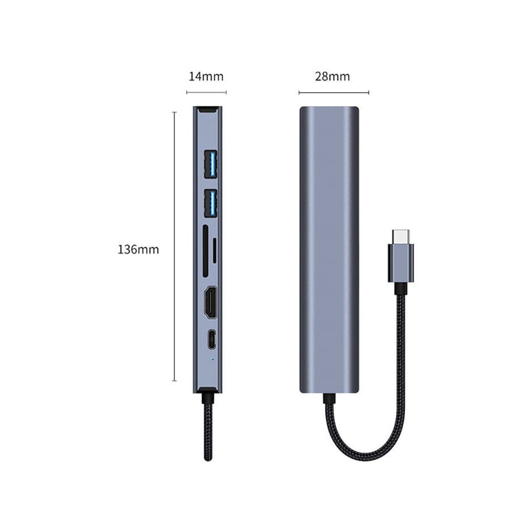 Концентратор Dynamode 7-in-1 USB-C to HDTV 4K/30Hz, 2хUSB3.0, RJ45, USB-C PD 100W, SD/MicroSD (BYL-2303) - фото 6