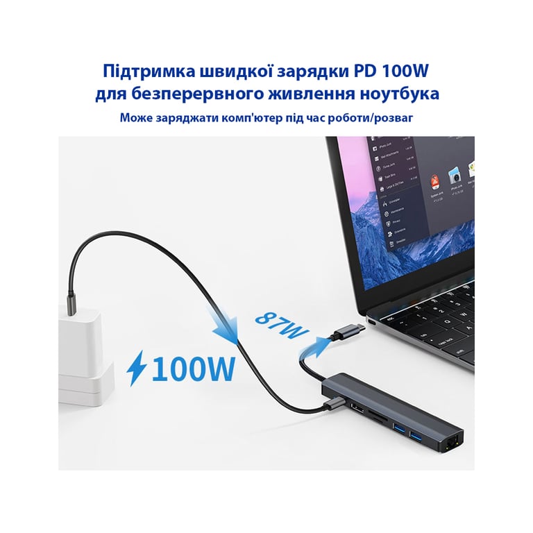 Концентратор Dynamode 7-in-1 USB-C to HDTV 4K/30Hz, 2хUSB3.0, RJ45, USB-C PD 100W, SD/MicroSD (BYL-2303) - фото 9