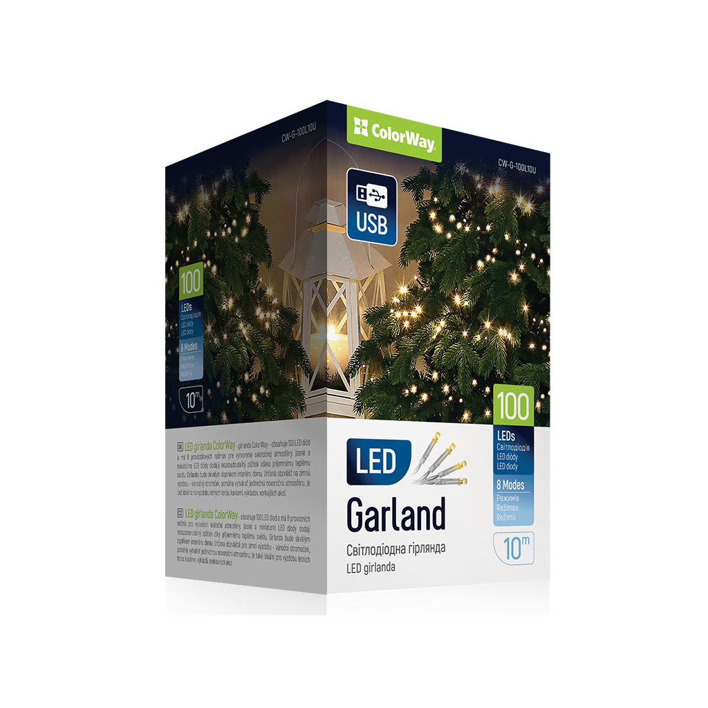 Гірлянда ColorWay LED 100 10м (8 функцій) теплий колір USB (CW-G-100L10U) Гірлянда ColorWay LED 100 10м (8 функцій) теплий колір USB (CW-G-100L10U)