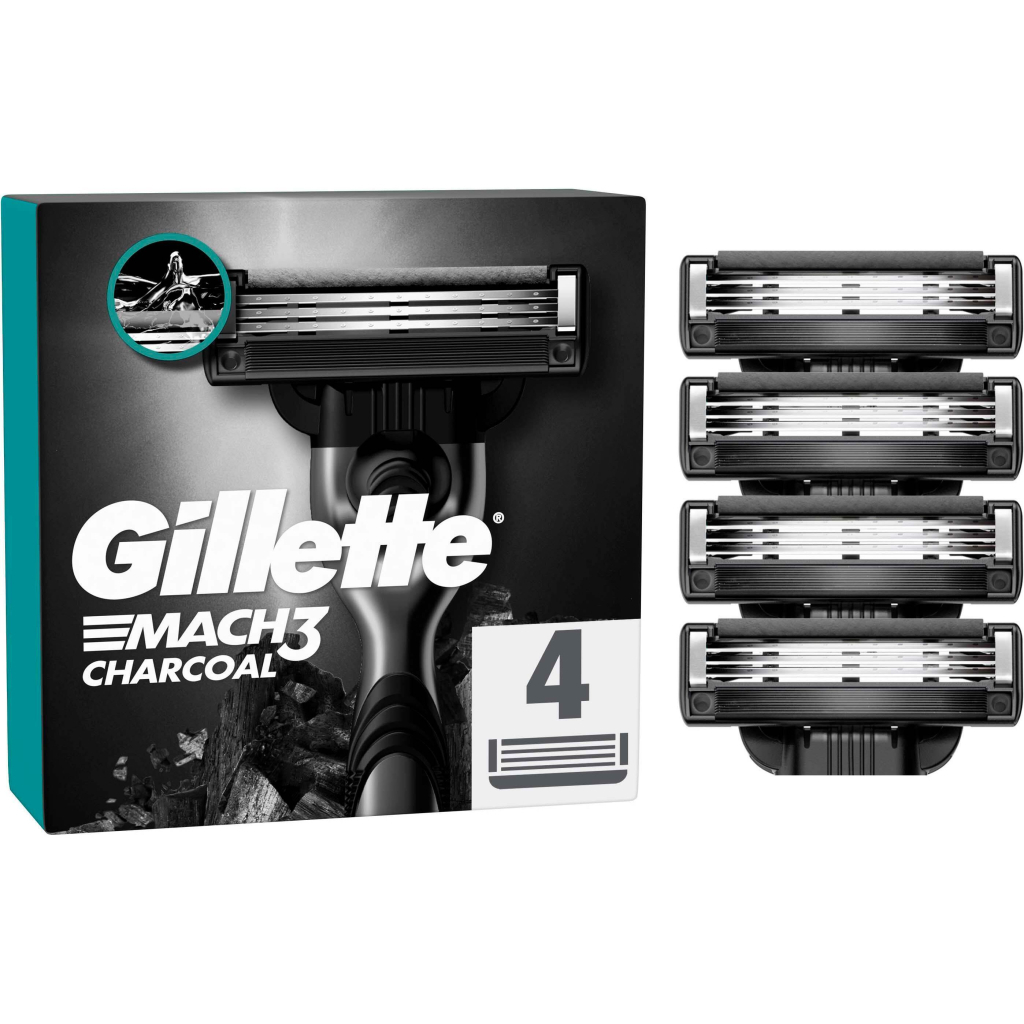 Змінні касети Gillette Mach3 Charcoal Деревне вугілля 4 шт. (8700216062701) - фото 1 Змінні касети Gillette Mach3 Charcoal Деревне вугілля 4 шт. (8700216062701) - фото 1