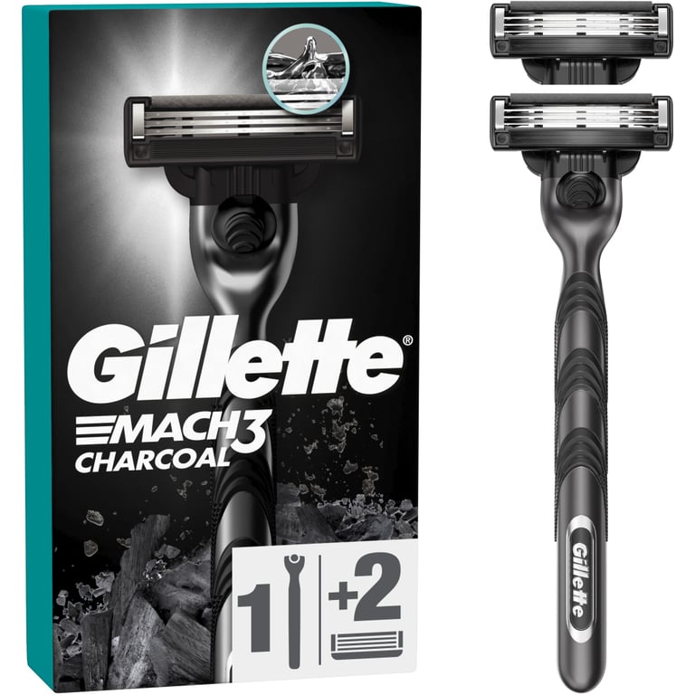 Бритва Gillette Mach3 Charcoal Деревне вугілля З 2 змінними картриджами (8700216074308) - фото 1