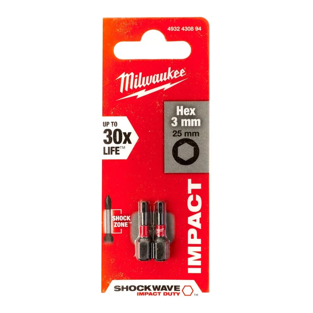 Набір біт Milwaukee SHOCKWAVE, Hex3, 25мм, 2шт (4932430894) - фото 3 Набір біт Milwaukee SHOCKWAVE, Hex3, 25мм, 2шт (4932430894) - фото 3