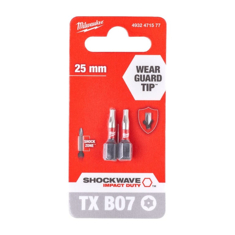 Набір біт Milwaukee SHOCKWAVE, TX BO7, 25мм, 2шт (4932471577) - фото 3