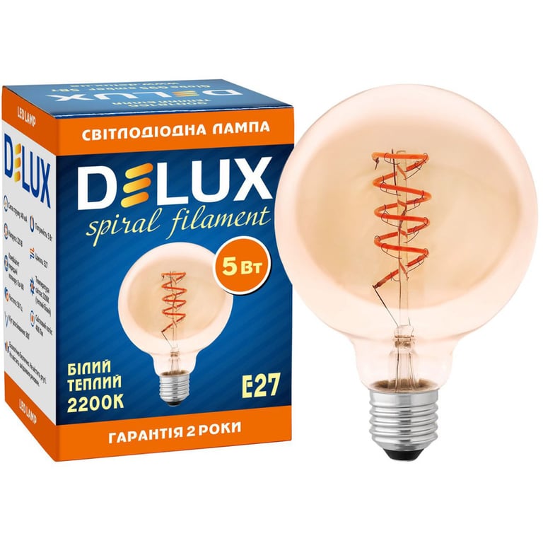 Лампочка Delux Globe G95 5Вт E27 2200К amber spiral filament (90018166) - фото 2