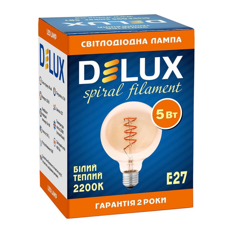 Лампочка Delux Globe G95 5Вт E27 2200К amber spiral filament (90018166) - фото 3