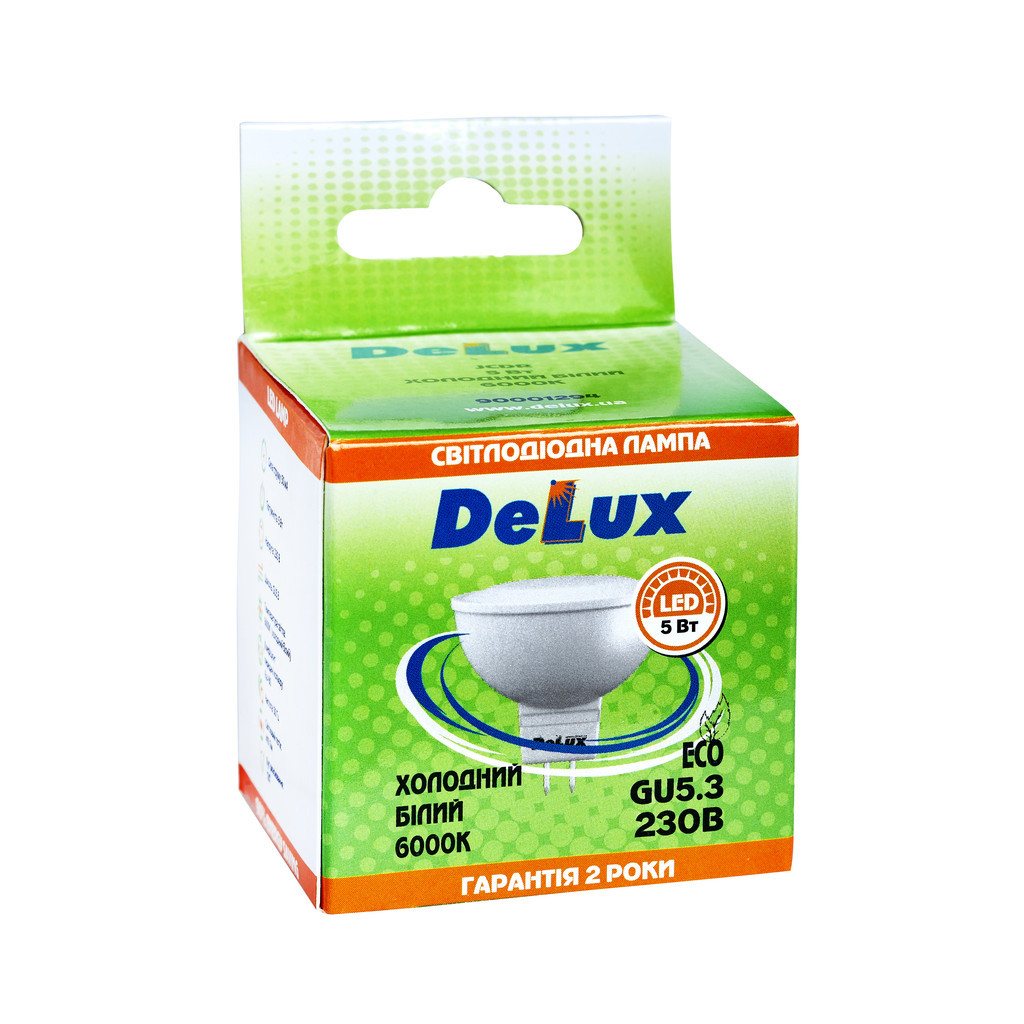 Лампочка Delux JCDR 5Вт 6000K 220В GU5.3 (90001294) - фото 2 Лампочка Delux JCDR 5Вт 6000K 220В GU5.3 (90001294) - фото 2