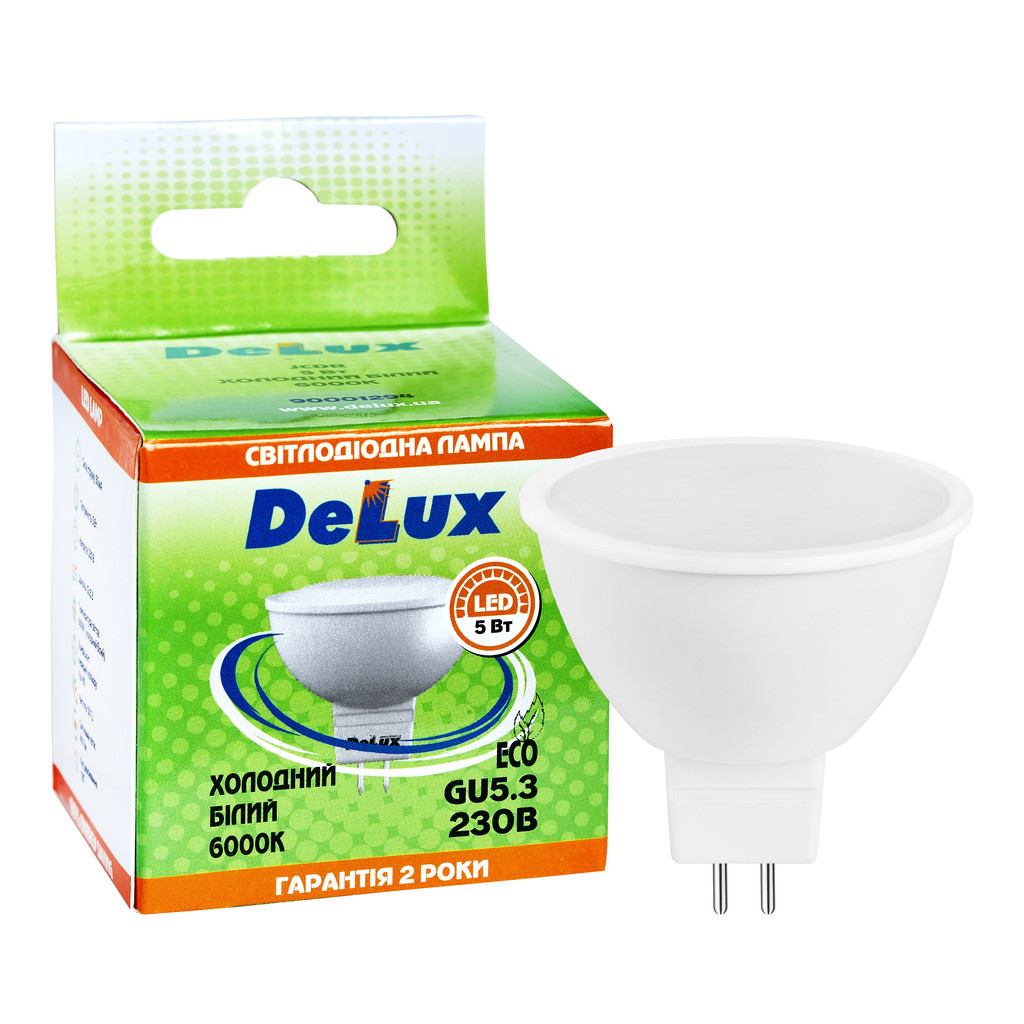 Лампочка Delux JCDR 5Вт 6000K 220В GU5.3 (90001294) - фото 3 Лампочка Delux JCDR 5Вт 6000K 220В GU5.3 (90001294) - фото 3