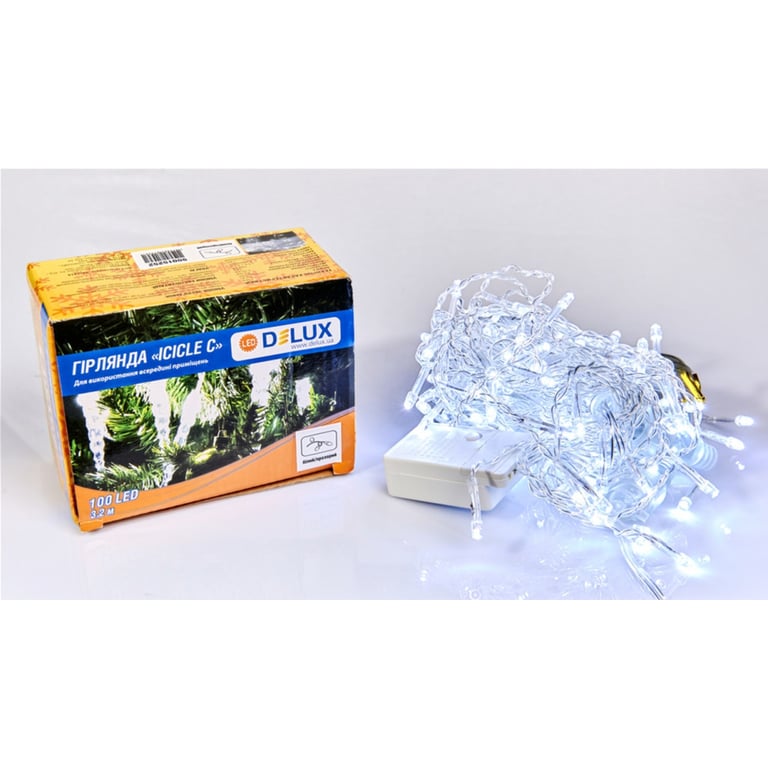 Гірлянда Delux ICICLE С 100LED 3.2х0.7 м Білий/Прозорий IP20 (90015252) - фото 1