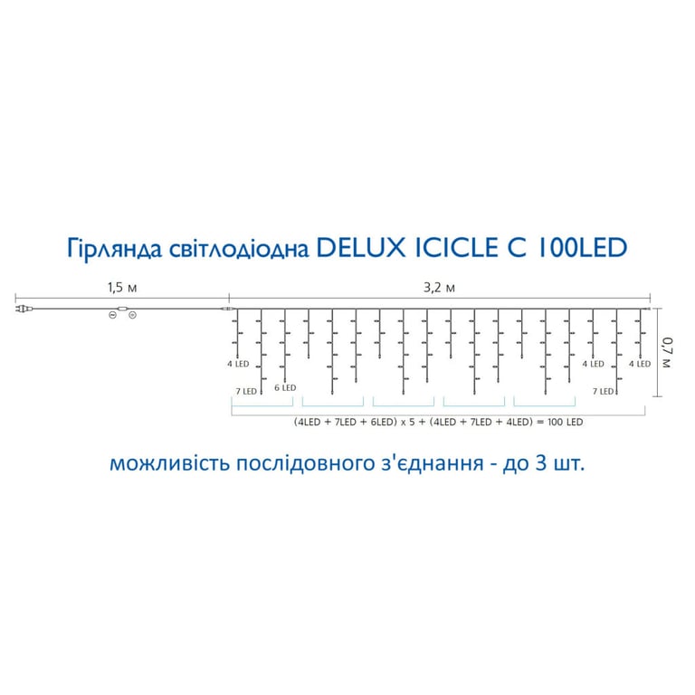 Гірлянда Delux ICICLE С 100LED 3.2х0.7 м Білий/Прозорий IP20 (90015252) - фото 4