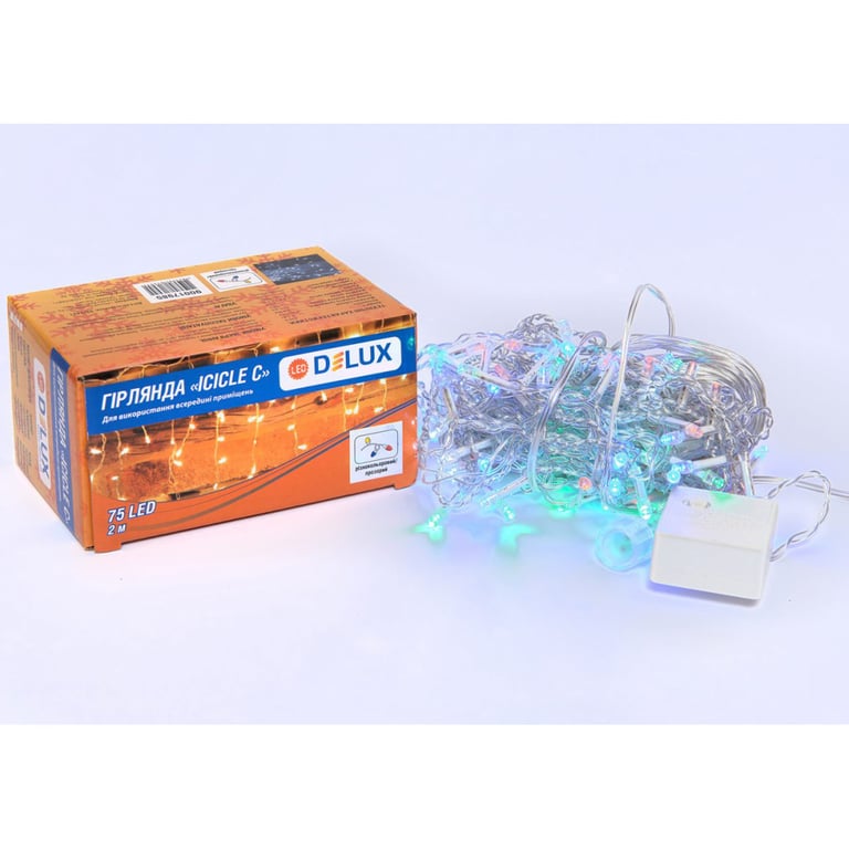 Гірлянда Delux ICICLE С 75LED 2х0.7 м мульти/прозорий IP20 (90017985) - фото 1