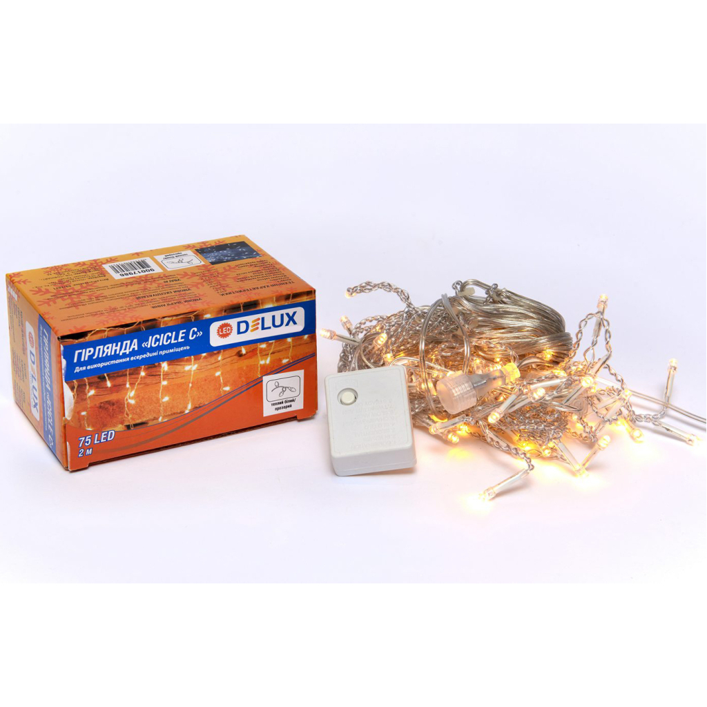Гірлянда Delux ICICLE С 75LED 2х0.7 м теплий білий/прозорий IP20 (90017986) - фото 1