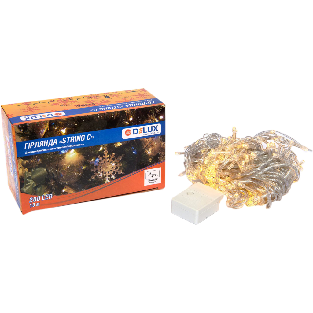 Гірлянда Delux STRING С 200 LED 10m Теплий білий/прозорий IP20 (90017981) - фото 1