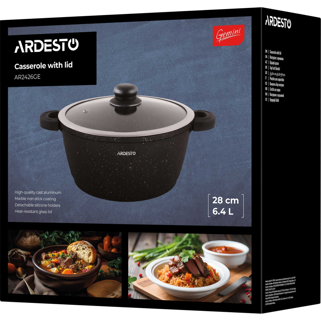 Каструля ARDESTO Gemini Anzio скляна кришка 28 см 6,4 л чорна (AR2426GE) - фото 10 Каструля ARDESTO Gemini Anzio скляна кришка 28 см 6,4 л чорна (AR2426GE) - фото 10