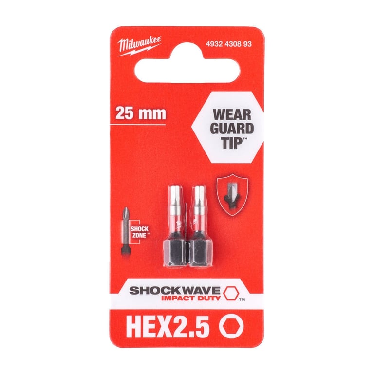 Набір біт Milwaukee SHOCKWAVE Hex2.5, 25мм, 2шт (4932430893) - фото 3
