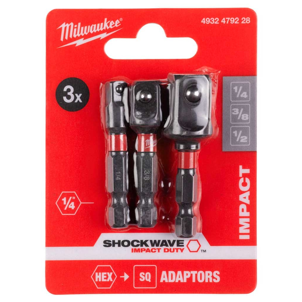 Адаптер для інструменту Milwaukee 1/4" HEX на квадрати 1/4", 3/8", 1/2" (4932479228) - фото 3 Адаптер для інструменту Milwaukee 1/4" HEX на квадрати 1/4", 3/8", 1/2" (4932479228) - фото 3