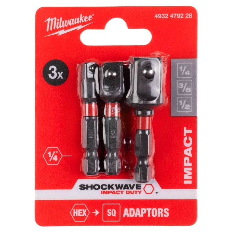 Адаптер для інструменту Milwaukee 1/4" HEX на квадрати 1/4", 3/8", 1/2" (4932479228) - фото 3