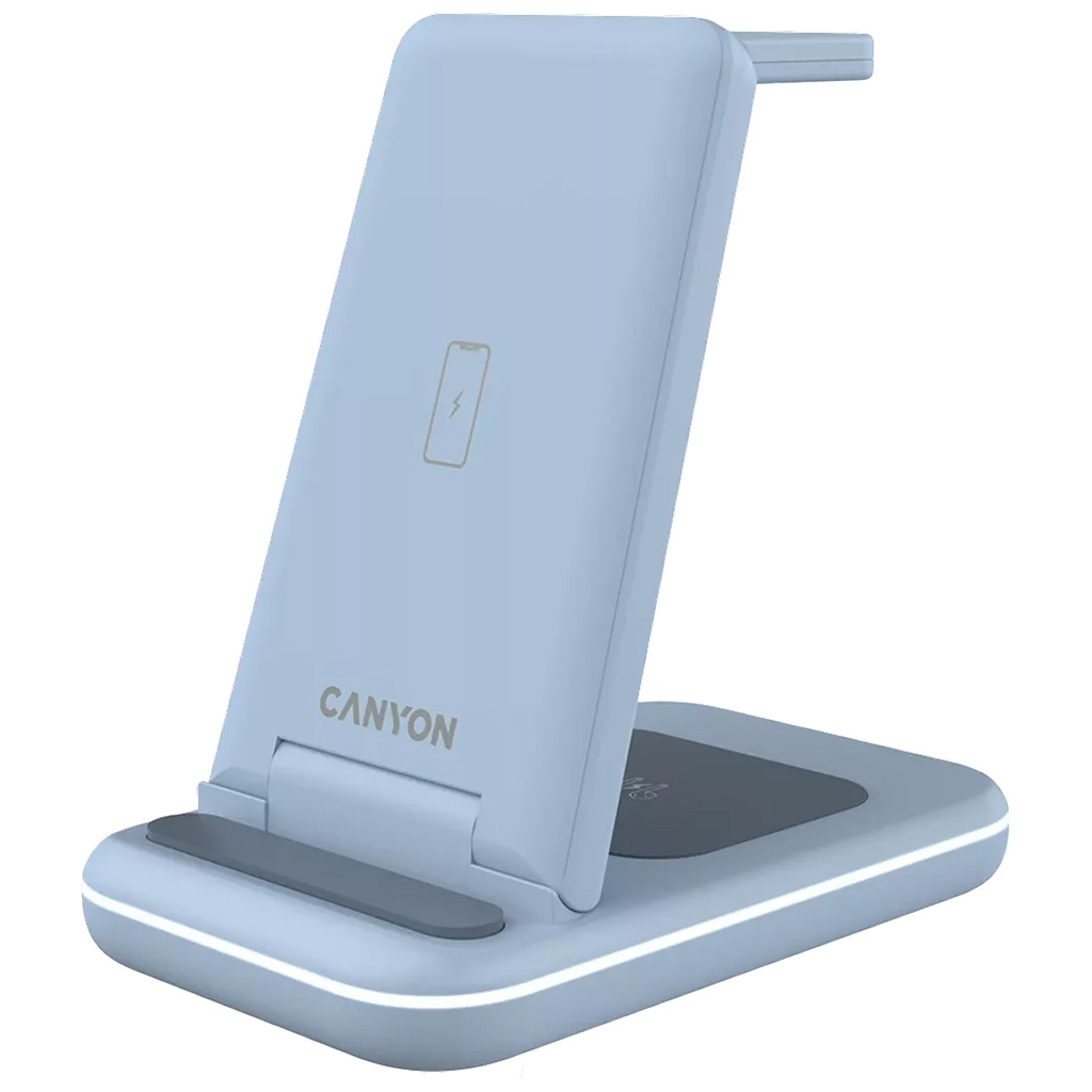 Зарядний пристрій Canyon WS-304 Foldable 3in1 Wireless charger Blue (CNS-WCS304BL) - фото 1