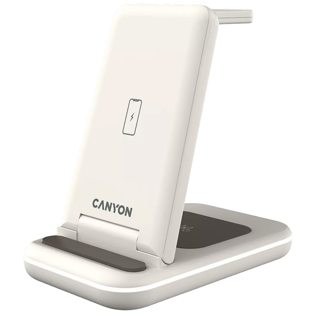 Зарядний пристрій Canyon WS-304 Foldable 3in1 Wireless charger Cosmic Latte (CNS-WCS304CL) - фото 1