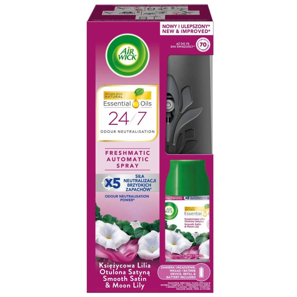 Освіжувач повітря Air Wick Автоматичний зі змінним балоном Ніжність шовку та лілії 250 мл (5900627076196) - фото 1 Освіжувач повітря Air Wick Автоматичний зі змінним балоном Ніжність шовку та лілії 250 мл (5900627076196) - фото 1
