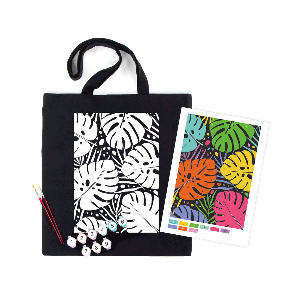 Набір для творчості Rosa екосумка-розмальовка, чорна, Тропічне листя 38х42см (4823098539735) - фото 1 Набір для творчості Rosa екосумка-розмальовка, чорна, Тропічне листя 38х42см (4823098539735) - фото 1