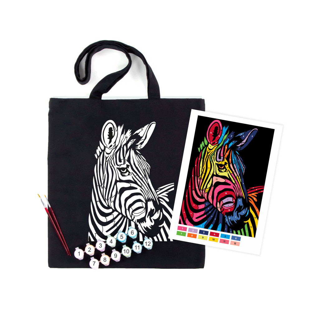 Набір для творчості Rosa екосумка-розмальовка, чорна, Яскрава зебра 38х42см (4823098539711) - фото 1 Набір для творчості Rosa екосумка-розмальовка, чорна, Яскрава зебра 38х42см (4823098539711) - фото 1