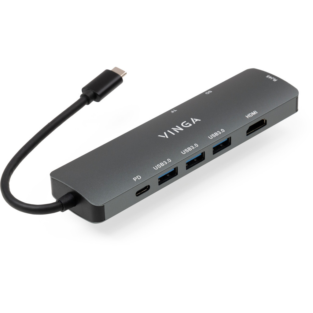 Концентратор Vinga USB-C 3.1 to HDMI+RJ45_1Gbps+3xUSB3.0+SD/TF+PD100W (VHYC8) - фото 2 Концентратор Vinga USB-C 3.1 to HDMI+RJ45_1Gbps+3xUSB3.0+SD/TF+PD100W (VHYC8) - фото 2
