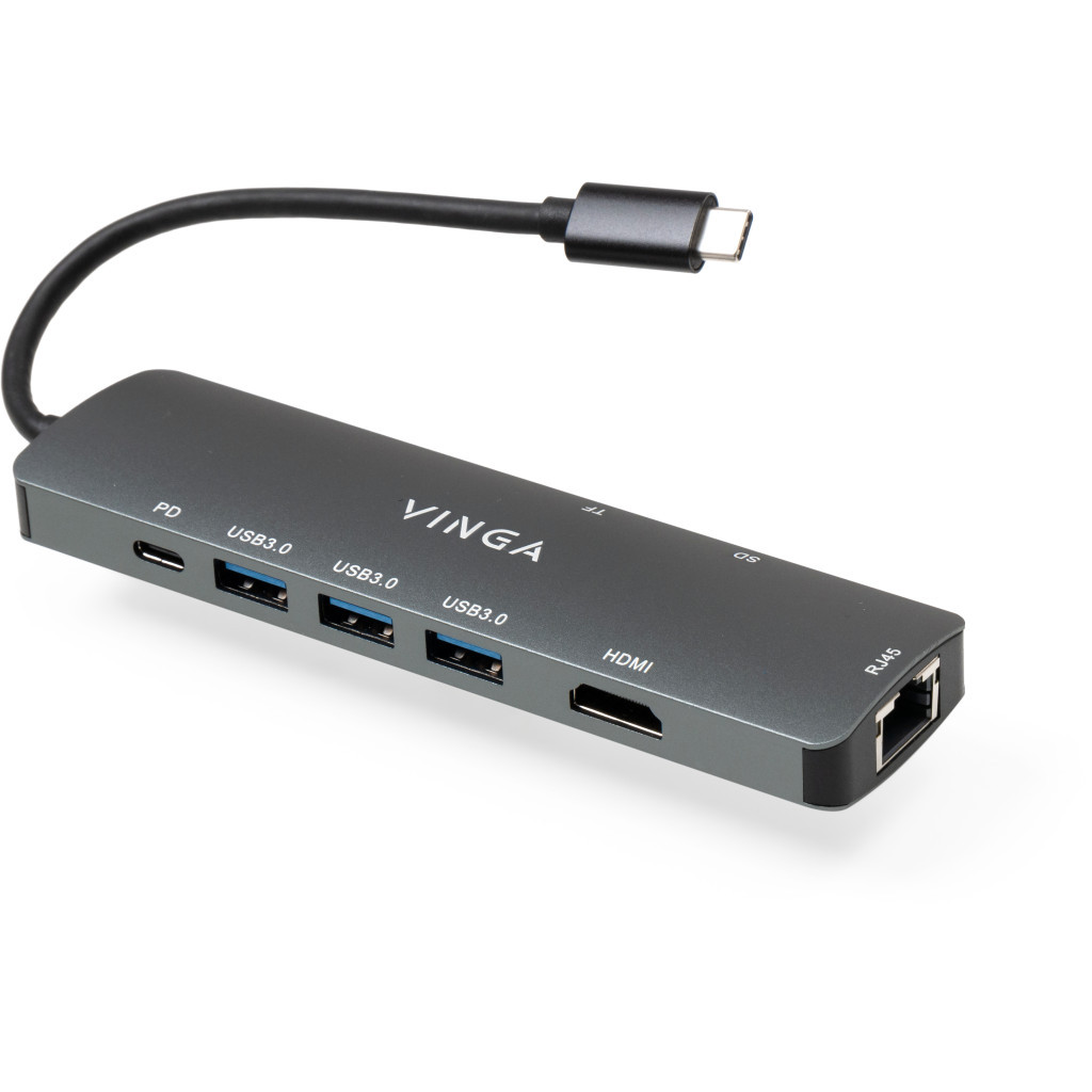 Концентратор Vinga USB-C 3.1 to HDMI+RJ45_1Gbps+3xUSB3.0+SD/TF+PD100W (VHYC8) - фото 8 Концентратор Vinga USB-C 3.1 to HDMI+RJ45_1Gbps+3xUSB3.0+SD/TF+PD100W (VHYC8) - фото 8
