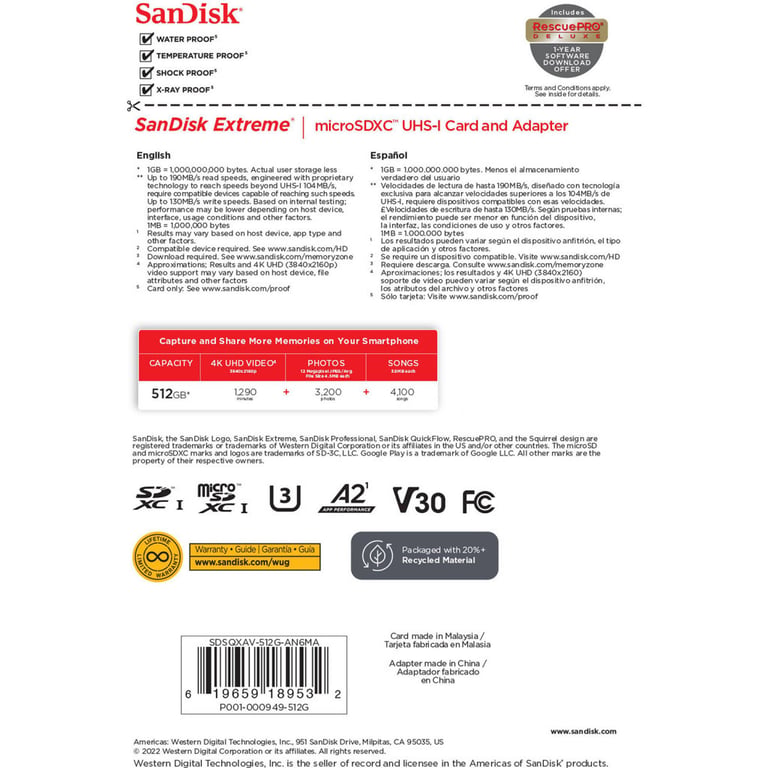 Карта пам'яті SanDisk 512GB microSD class 10 UHS-I U3 V30 Extreme (SDSQXAV-512G-GN6MA) - фото 6
