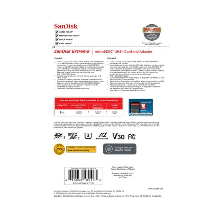 Карта пам'яті SanDisk 1TB microSD class 10 UHS-I U3 V30 Extreme (SDSQXAV-1T00-GN6MA) - фото 6