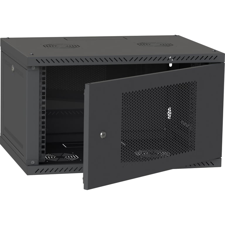 Шафа настінна Ipcom 6U, 600*600, перфоровані дверцята, RAL9005 (СН-6U-060х060-ДП-9005) - фото 2