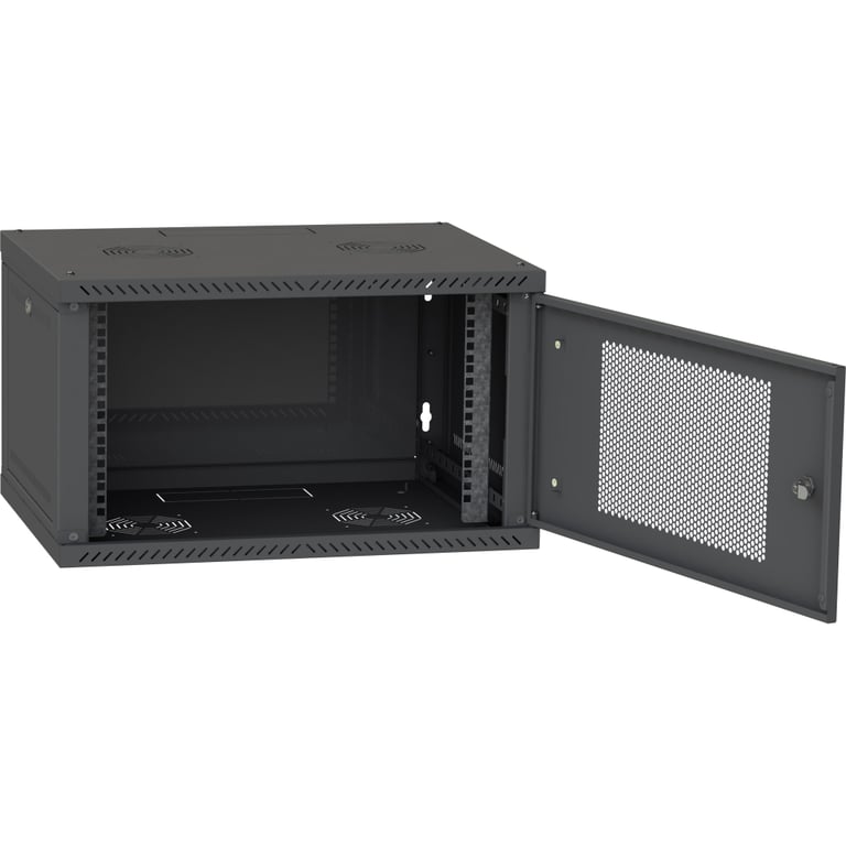 Шафа настінна Ipcom 6U, 600*600, перфоровані дверцята, RAL9005 (СН-6U-060х060-ДП-9005) - фото 3