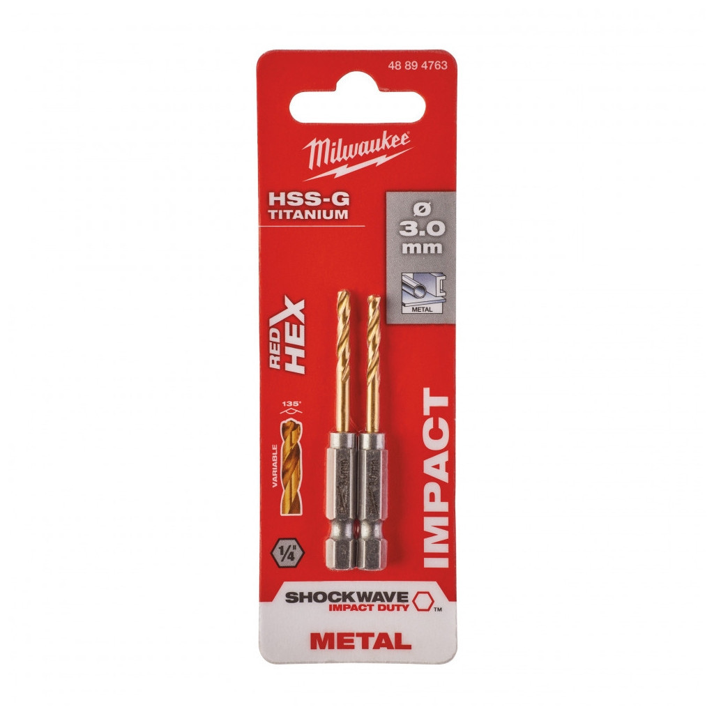 Свердло Milwaukee по металу RedHEX HSS-G TiN, 3,0 мм, (2шт) (48894763) - фото 3 Свердло Milwaukee по металу RedHEX HSS-G TiN, 3,0 мм, (2шт) (48894763) - фото 3