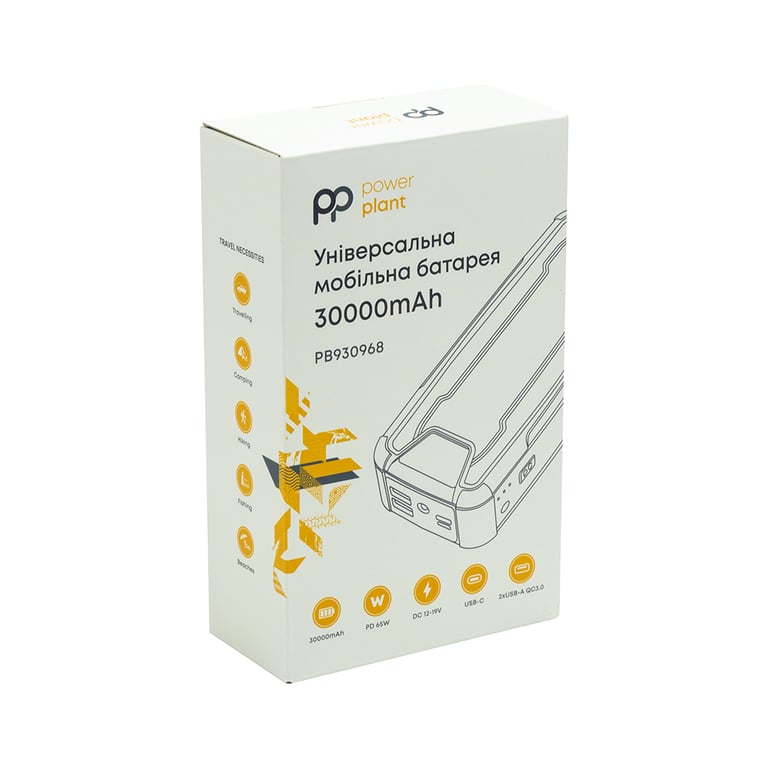 Батарея універсальна PowerPlant 30000mAh, PD/65W, QC/3.0, DC 12-19V(4A), USB-C, 2*USB-A (PB930968) - фото 3