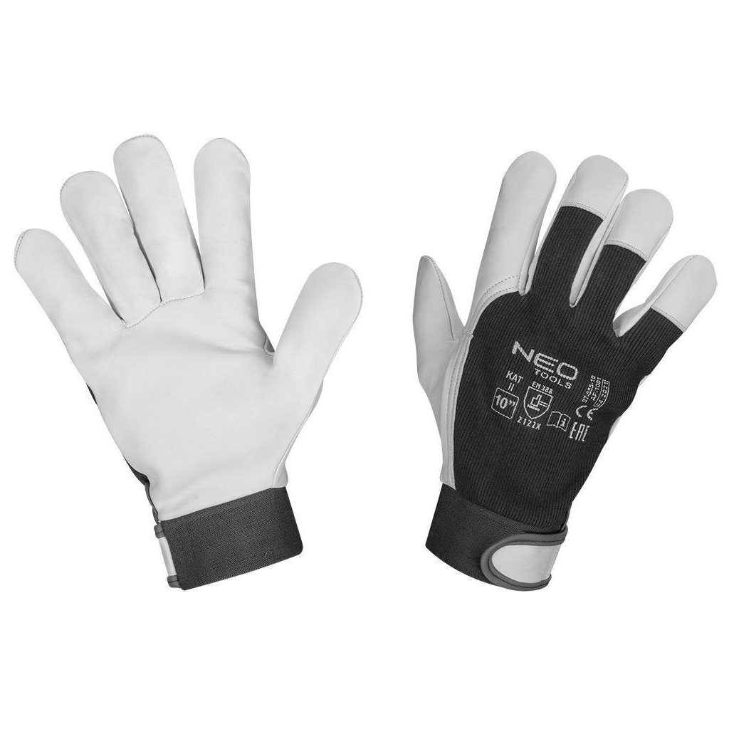 Захисні рукавиці Neo Tools козяча шкіра, фіксація зап’ястя, р.10, чорно-білий (97-655-10) - фото 1