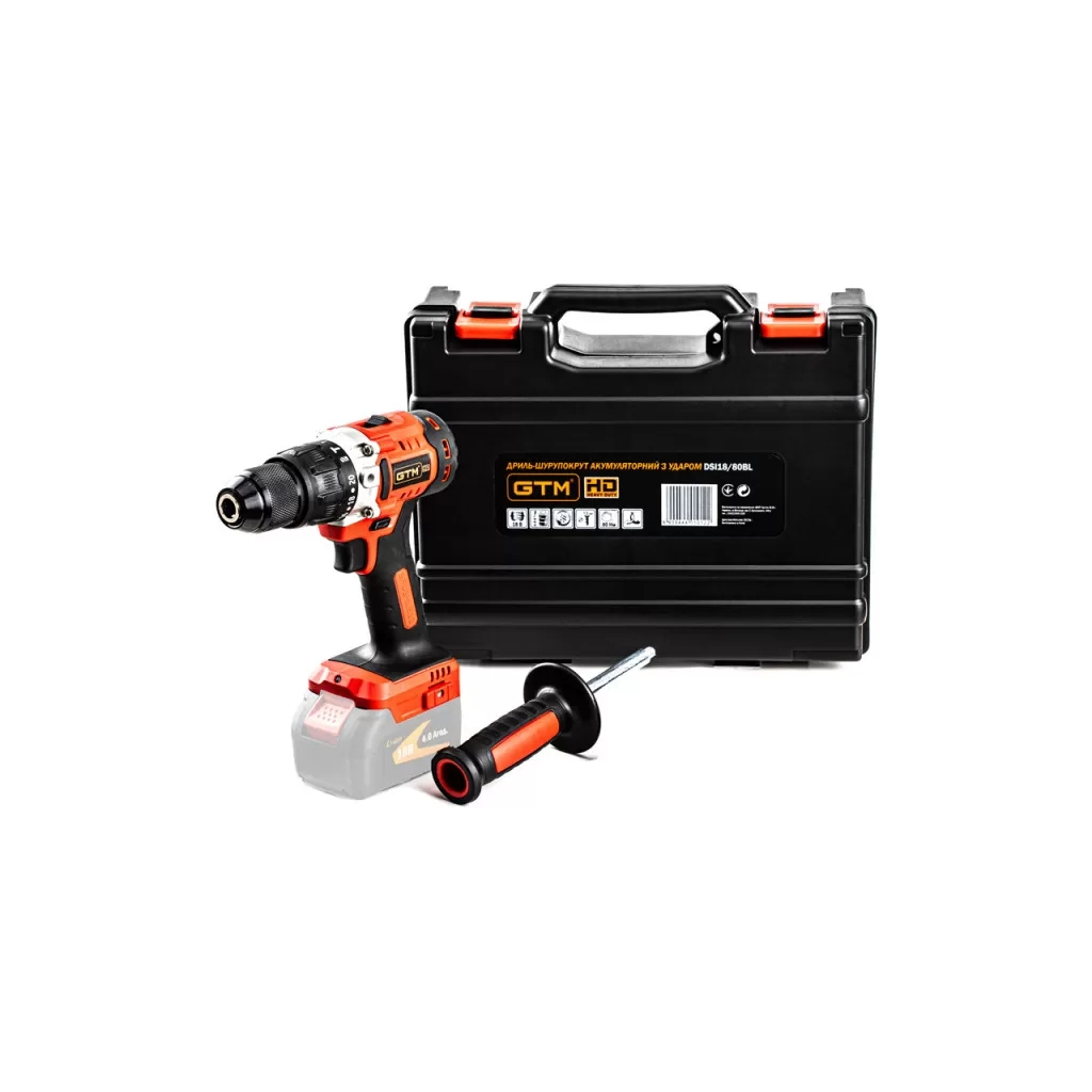Шуруповерт GTM DSI18/80BL з ударом, 18В, 80Нм, 2шв (без АКБ та ЗП) (DSI18/80BL_BARE TOOL) Шуруповерт GTM DSI18/80BL з ударом, 18В, 80Нм, 2шв (без АКБ та ЗП) (DSI18/80BL_BARE TOOL)