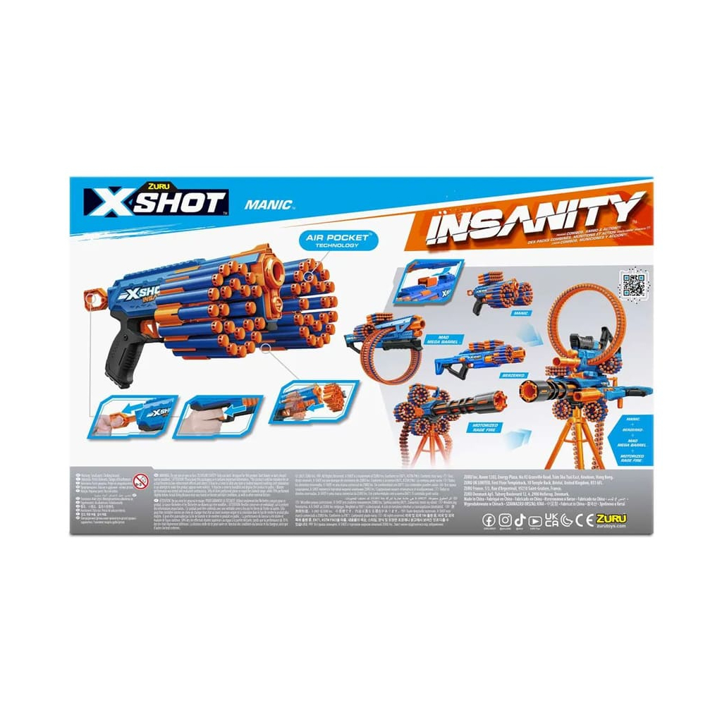 Іграшкова зброя Zuru X-Shot Швидкострільний бластер Insanity-Manic (24 патронів) (36603R) - фото 5 Іграшкова зброя Zuru X-Shot Швидкострільний бластер Insanity-Manic (24 патронів) (36603R) - фото 5