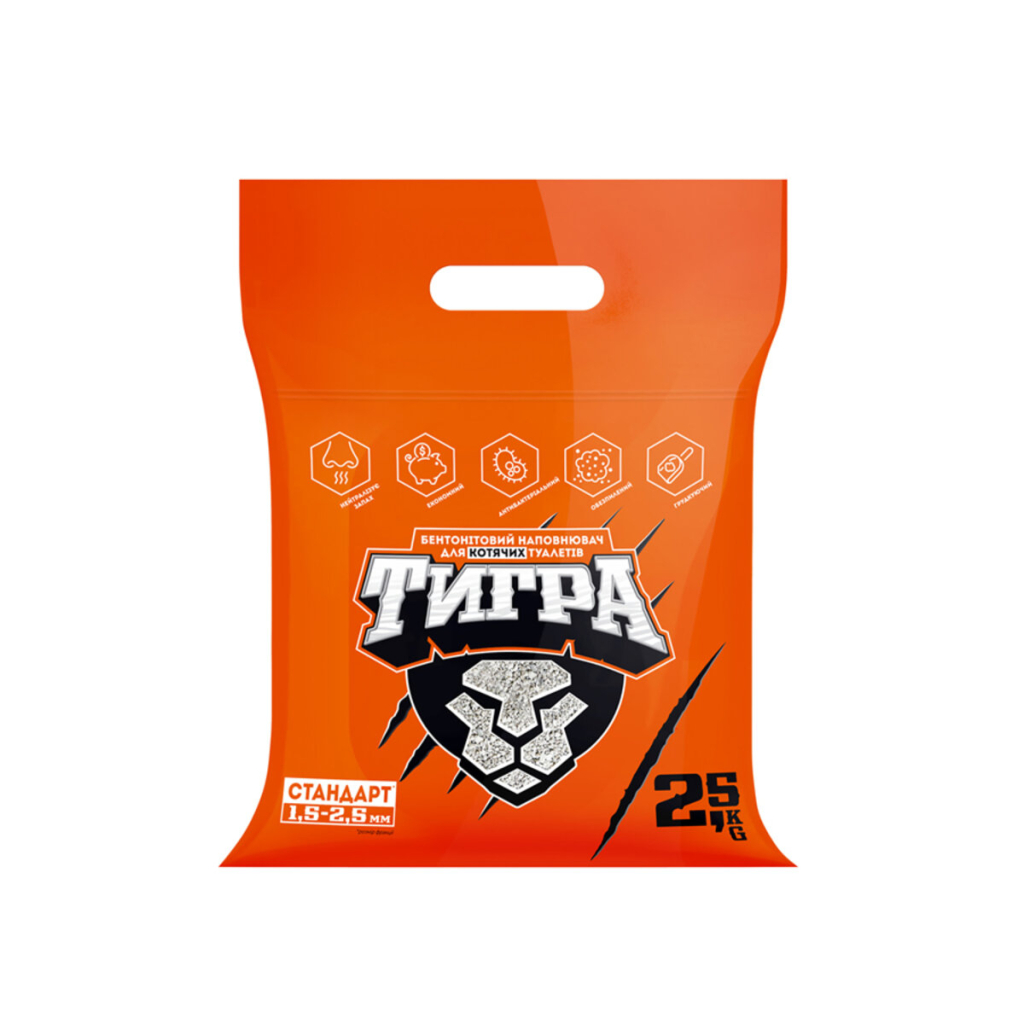 Наповнювач для туалету Тигра Натуральний бентонітовий 2.5 кг (середня гранула 1.5-2.5 мм) (5205)